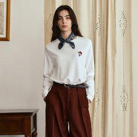 OLrain欧芮儿法式刺绣宽松长袖T恤女秋季2025新款休闲针织上衣