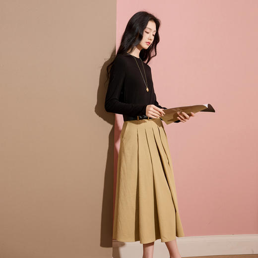 三彩2025秋季新款假两件连衣裙拼接百褶裙长裙设计感S 商品图3