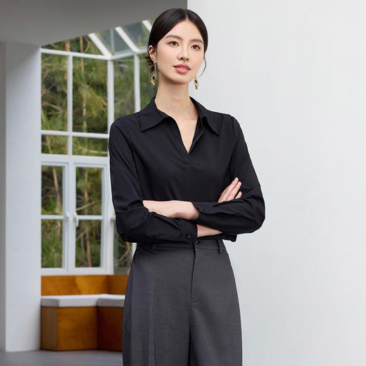 IWY/黑色V领职业衬衫女气质百搭衬衣工装高级感教资面试职业装25B755 商品图5