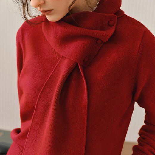 OLrain欧芮儿2025新款女秋季法式红色毛针织V领开衫围脖两件套 商品图2