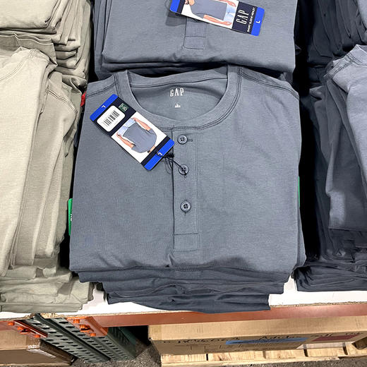 Gap 男士春夏休闲百搭纯色复古亨利领短袖T恤 商品图2