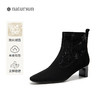 natursun复古弹力靴女黑色瘦瘦靴时尚百搭袜靴短筒靴N25506205 商品缩略图0