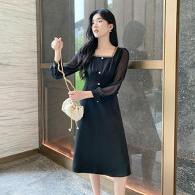 奢姿大码女装2025秋季新款胖妹妹轻奢法式连衣裙优雅方领荷叶边裙9953890564