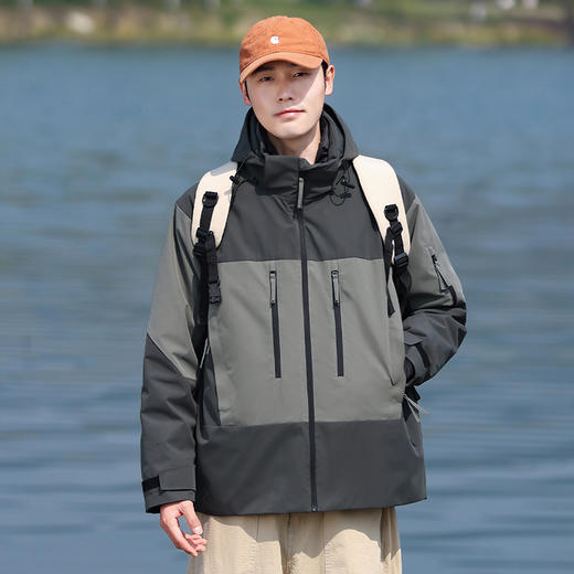 LUCKY DEER/幸运鹿情侣款防风防泼水拼色羽绒三合一冲锋衣 商品图1