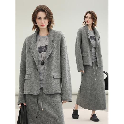 COCOBELLA灰色100%羊毛轻奢西装女25新款通勤毛呢外套SI3105 商品图2