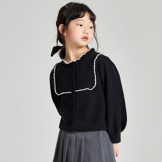 笛莎Deesha 2025秋季新款女童气质甜美撞色花边针织开衫 商品图2