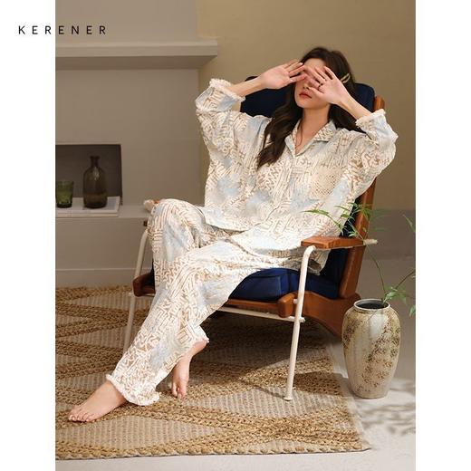 可人儿春秋季带bra泡泡绵女士长袖长裤睡衣可外出小众家居服套装 商品图3