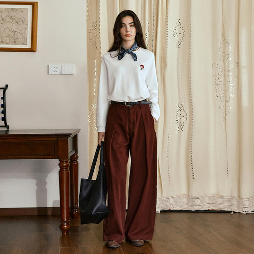 OLrain欧芮儿法式刺绣宽松长袖T恤女秋季2025新款休闲针织上衣 商品图2