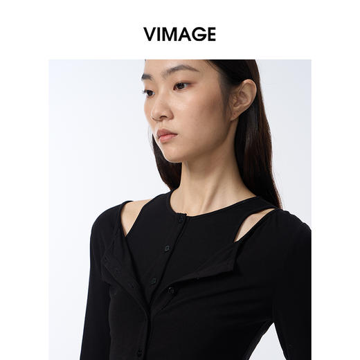 VIMAGE纬漫纪假两件露肩领修身时尚2025年秋季新款小上衣V2413102 商品图5