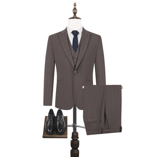 【婚礼季/复古条纹】柒牌西服套装三件套男士秋季商务结婚礼服正装西装129C70370 商品图4