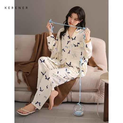 可人儿春秋季带bra泡泡绵女士长袖长裤睡衣可外出小众家居服套装 商品图1