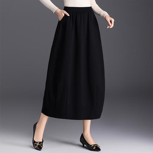 QYM 2588-Y花苞灯笼裙松紧高腰半身裙时尚口袋中长裙 商品图1