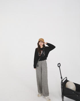 金蘑菇菇【 伯克利格子裤】洋气格子裤宽松休闲拖地裤女