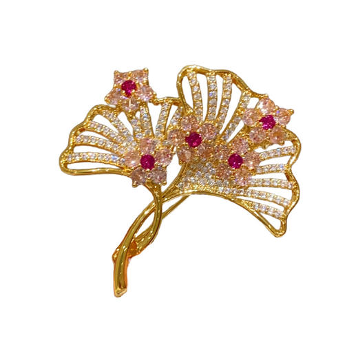 法式复古粉色银杏叶锆石胸针胸花别针扣 商品图3