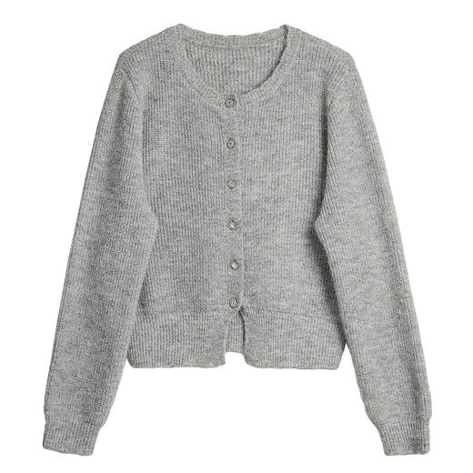 OLrain欧芮儿2025新款女秋季灰色法式毛针织开衫圆领羊毛长袖上衣 商品图3