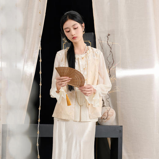 三彩【蒹葭苍苍】2025秋季新款马甲圆领无袖外套宽松中式开衫C 商品图2