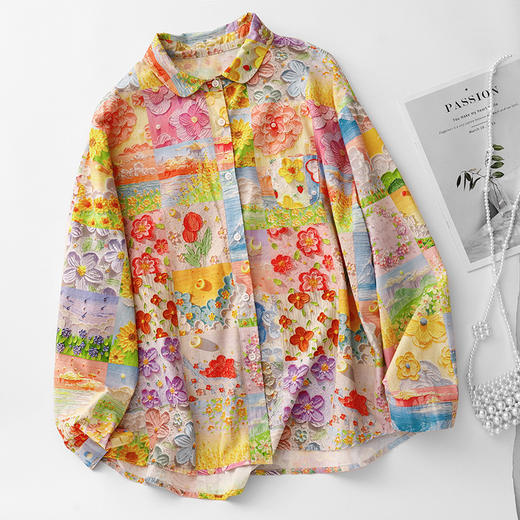 GYH 1851油画印花长袖衬衫复古宽松减龄休闲衬衣 商品图1