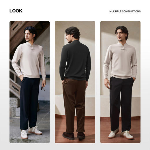 【国风新中式/含羊毛】柒牌男装立领盘扣新中式商务套头薄毛衫129Y70990 商品图2