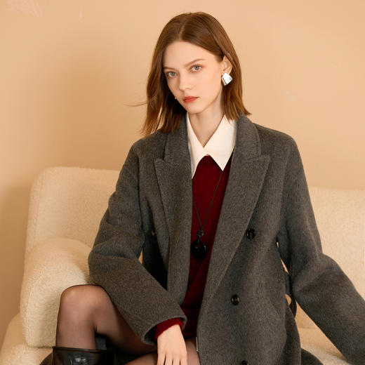 【绵羊毛】三彩2025冬季新款双面呢大衣长款毛呢外套双排扣S 商品图1
