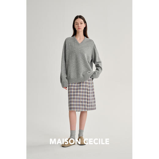 MAISON CECILE 色织复古格子一片式围裹高腰A字半身裙 商品图2