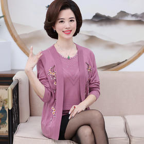 时尚中年薄款针织开衫外套，妈妈装春秋套装两件套LJX-878