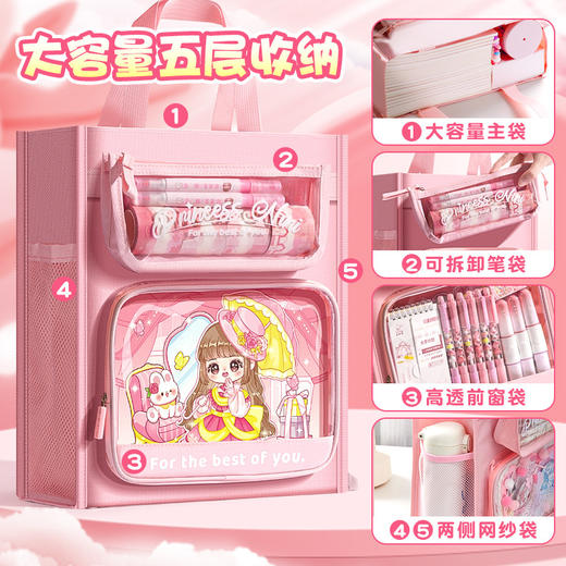 【一袋多用❗️可拆卸补习袋】5层大容量「满足日常补课需求」大容量主袋/可拆卸笔袋，卡通高颜值手提拎书包袋，开学季防水大容量帆布补课包L 商品图2