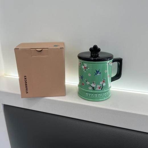 G365春日田园绿色碎花高颜值带盖陶瓷咖啡杯桌面马克杯 商品图3
