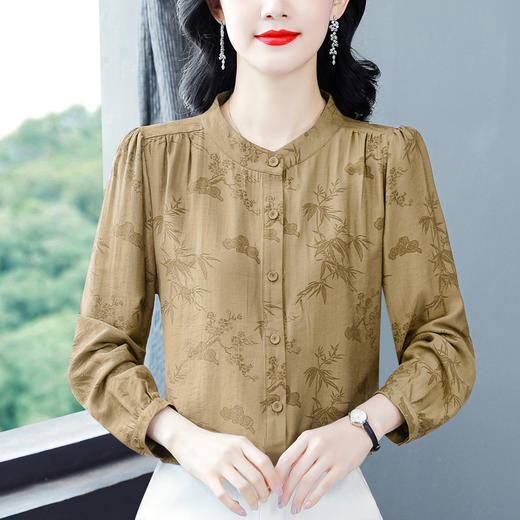 绿1906仿真丝衬衫女长袖时尚轻奢立领小衫气质百搭显瘦上衣 商品图2