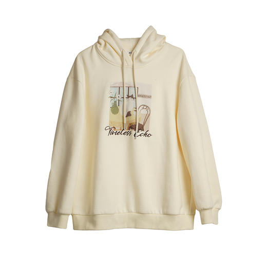 OLrain欧芮儿2025新款女秋季休闲趣味印花连帽加绒卫衣宽松上衣 商品图3