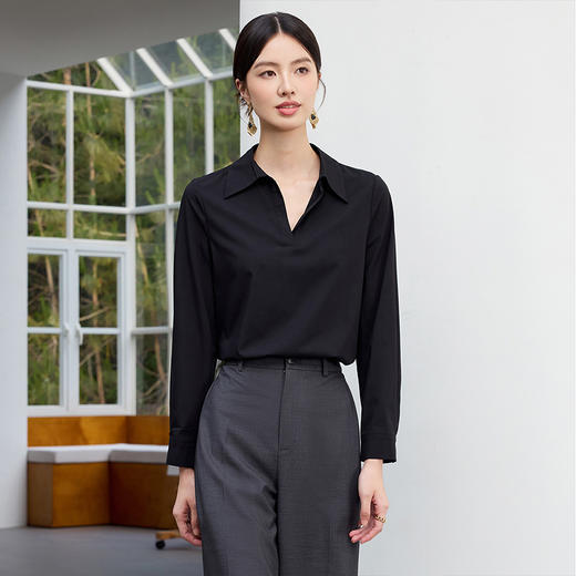 IWY/黑色V领职业衬衫女气质百搭衬衣工装高级感教资面试职业装25B755 商品图3