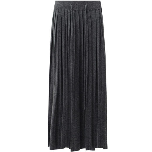 SELFWHO绵羊毛混纺松紧抽绳A字半身裙女2025秋新款垂感压褶百褶裙 商品图4