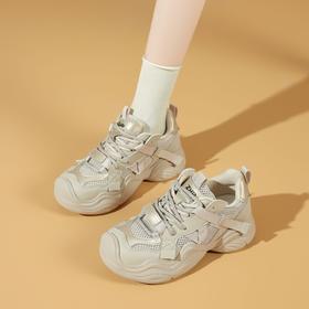 ZHR则则金属风撞色厚底复古增高户外老爹鞋2025秋季透气休闲女鞋
