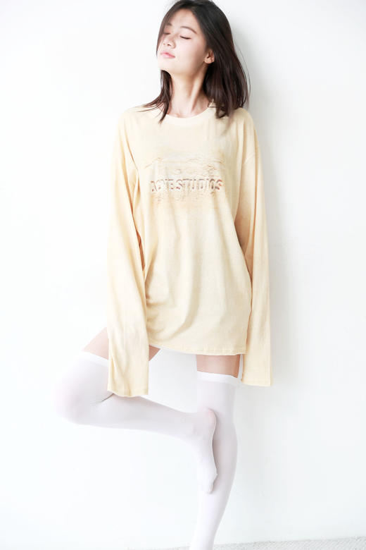 做旧字母长tee，正肩宽松上衣。胸口印花复古气质圆领长袖C082058 商品图7