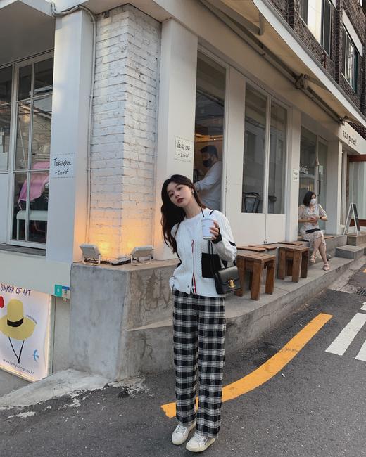 金蘑菇菇【 伯克利格子裤】洋气格子裤宽松休闲拖地裤女 商品图4