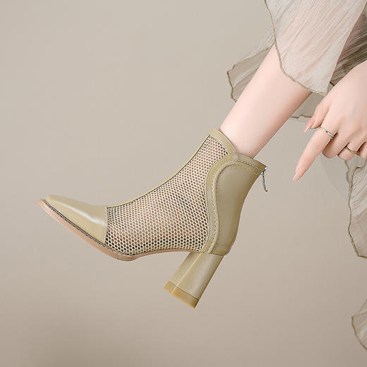 【预售5天】方头马丁靴女夏季网纱中跟短靴春秋单靴透气薄款粗跟凉靴NWS1&N7257 商品图0