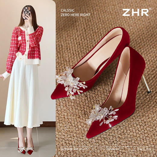 ZHR则则水钻高跟鞋女2025新款春季气质法式婚鞋显高不累脚伴娘鞋 商品图1