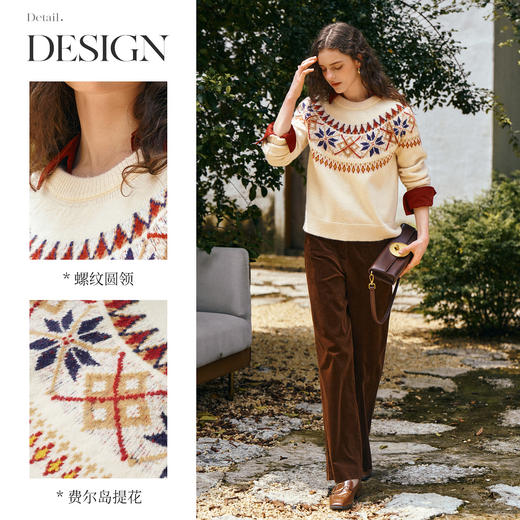 OLrain欧芮儿2025新款女秋季宽松费尔岛复古风圆领套头毛衣针织衫 商品图1