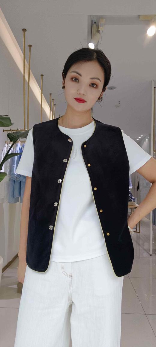 588859两面穿国风马甲 一面绿色一面金丝绒黑色 商品图5