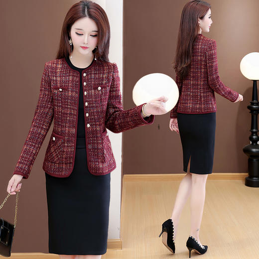 QYM 25YS15-Y时尚小香风外套单排扣休闲上衣格纹外套 商品图2