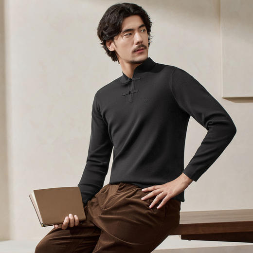 【国风新中式/含羊毛】柒牌男装立领盘扣新中式商务套头薄毛衫129Y70990 商品图1