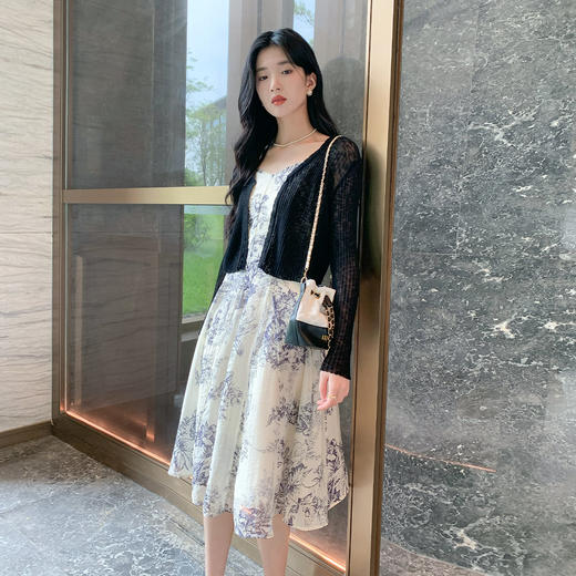 奢姿大码女装2025秋装新款胖妹妹镂空针织衫吊带小V领套装连衣裙9953953225AB 商品图1