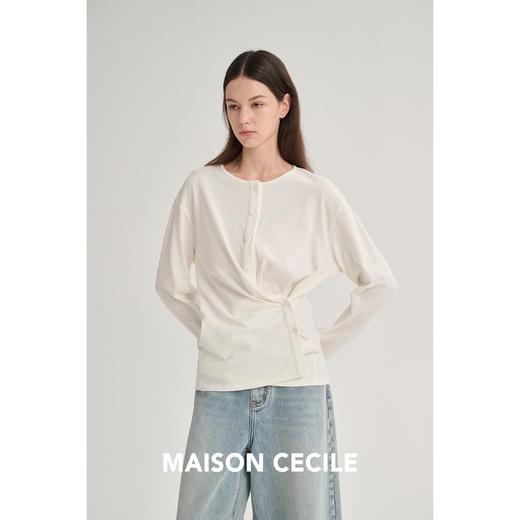 MAISON CECILE 三色/针织亚麻设计感两穿斜门襟开衫上衣 商品图1