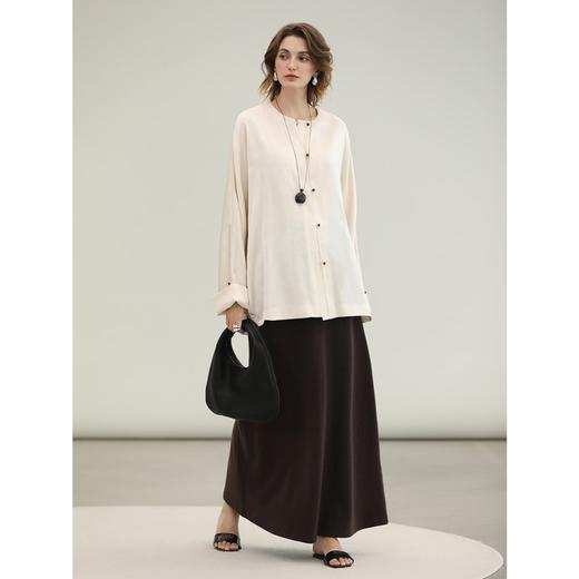 COCOBELLA年轻新中式轻奢女衬衫翻折袖中长款国风上衣SR3223 商品图3