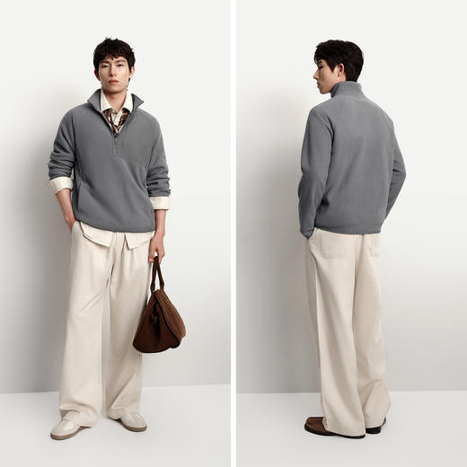 森马卫衣男保温半开襟摇粒绒上衣户外拼接肌理感立领2025冬季新款 商品图4