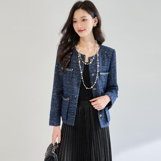 SH 25107璀璨星蓝重工亮片编织粗花呢名媛风小香风外套 商品图1