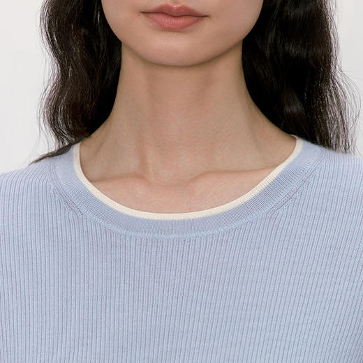 东黎 • 我不被驯化 柔律 山羊绒桑蚕丝女士撞色边圆领半袖 5392 商品图4