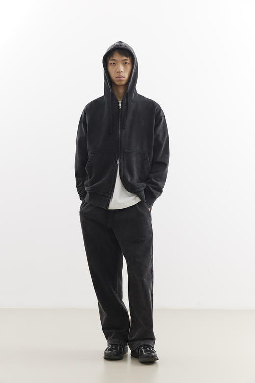 吃茶去chichaqu25重磅洗褪做旧带帽拉链卫衣复古宽松街头休闲运动 商品图3