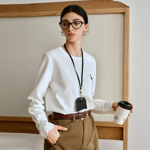 OLrain欧芮儿白色百搭休闲T恤2025秋季新款法式简约时尚显瘦上衣 商品图0