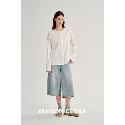 MAISON CECILE 三色/针织亚麻设计感两穿斜门襟开衫上衣 商品图4