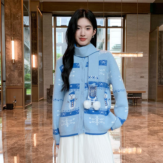 奢姿大码女装2025秋季新款胖妹妹时尚减龄撞色冬日风长袖针织开衫9653335186 商品图4